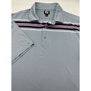 FootJoy FJ Polo Shirt Mens XL Light Blue Chest Stripe Short Sleeve‎ Stretch